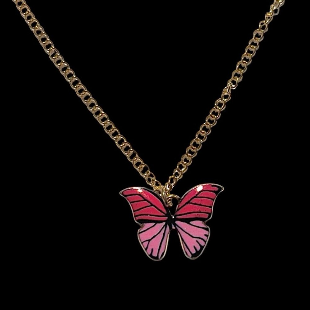 Light & Dark Pink Butterfly Pendant Necklace